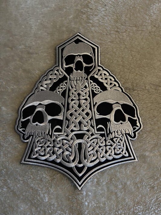 THORS HAMMER WITH SKULLS BACK PATCH